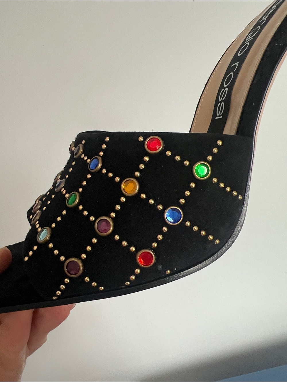 Sergio Rossi multicolor jeweled open toe black suede high heels sandals 41 - Picture 14 of 14